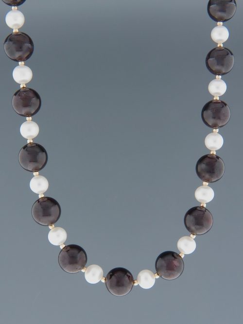 Garnet & Pearl Necklace - 10mm round stones - 50cm - G044