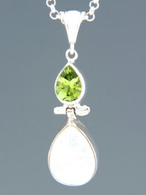 Moonstone Pendant with Peridot - Sterling Silver - P356