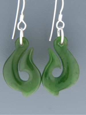 Jade Fish-hook Earrings - Sterling Silver - J579