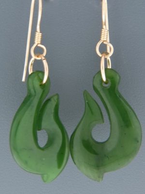 Jade Fish-hook Earrings - 14ct Gold Filled - J579G