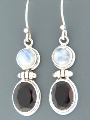 Garnet Earrings with Moonstone - Sterling Silver - G635