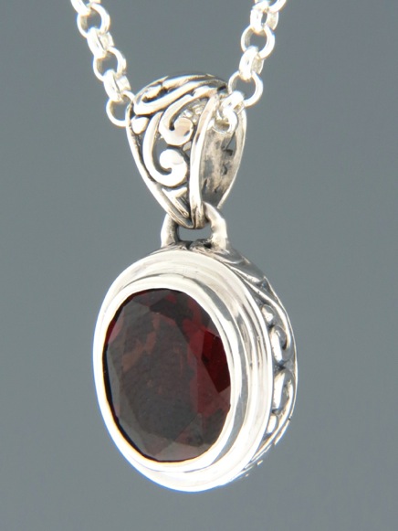 Garnet Pendant - Sterling Silver - G390
