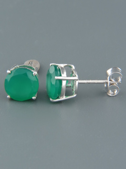 Green Agate Earrings - Sterling Silver stud - 8mm stones - AG516