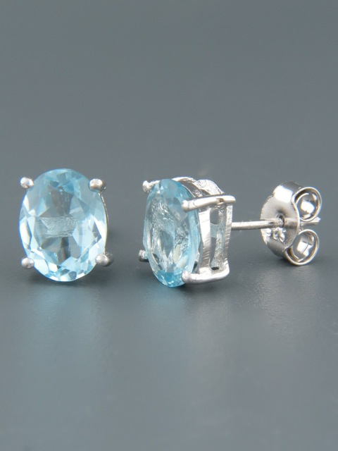 Blue Topaz Earrings - Sterling Silver stud - 7x9mm stones - BT508