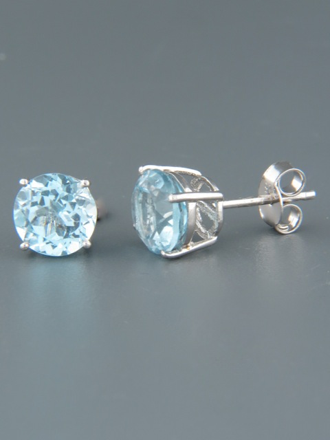 Blue Topaz Earrings - Sterling Silver stud - 8mm stones - BT509