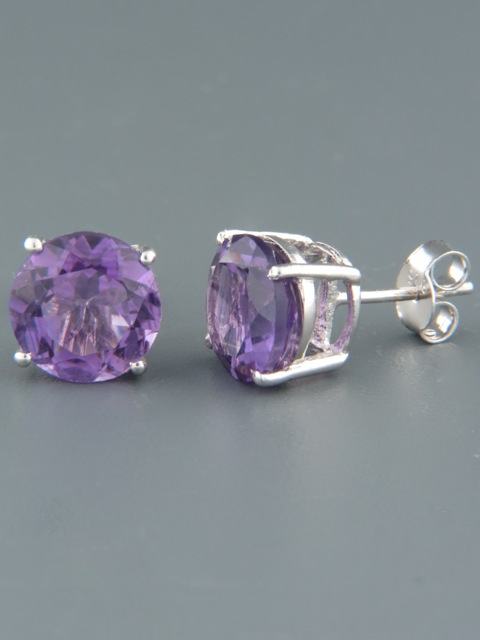Amethyst Earrings - Sterling Silver stud - 10mm stones - A675