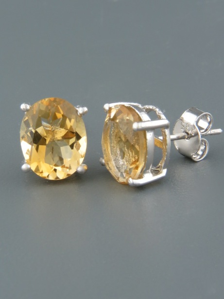 Citrine Earrings - Sterling Silver stud - 8x10mm stones - C507