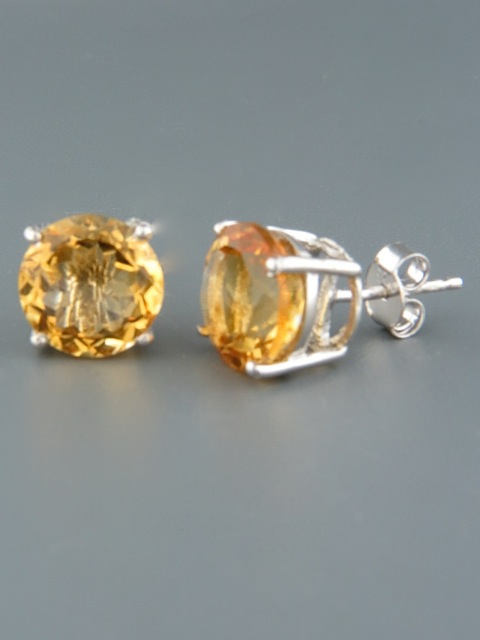 Citrine Earrings - Sterling Silver stud - 10mm stones - C509