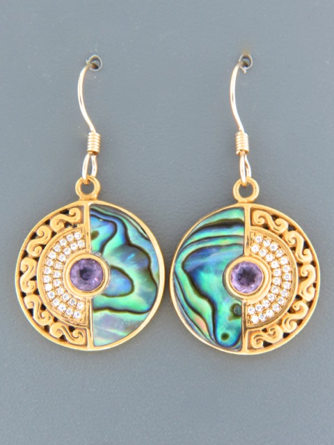 Paua Shell Earrings with Amethyst - Gold Vermeil - PA551GV