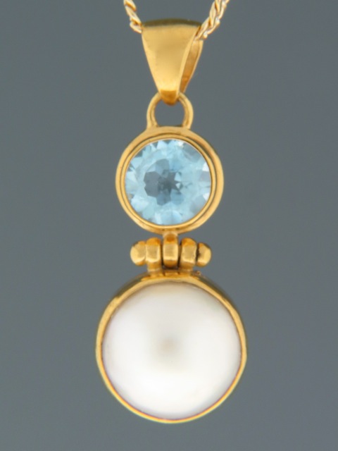 Blue Topaz Pendant with Pearl - Gold Vermeil - BT420GV