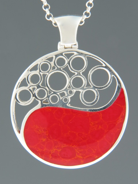 Red Coral Pendant - Sterling Silver - CO314