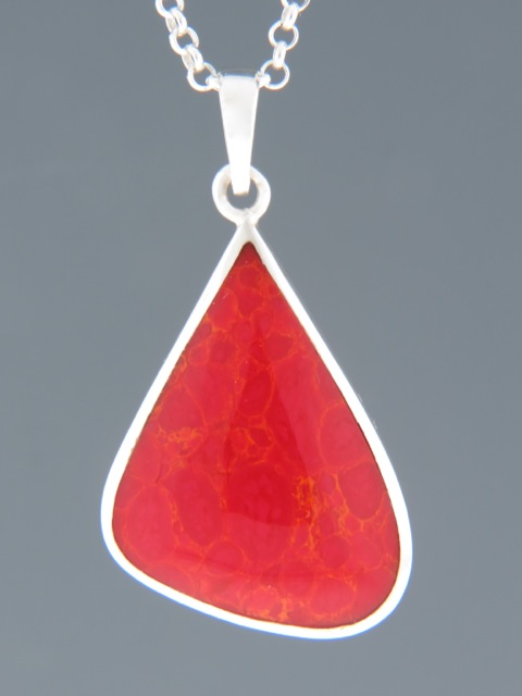 Red Coral Pendant - Sterling Silver - CO312