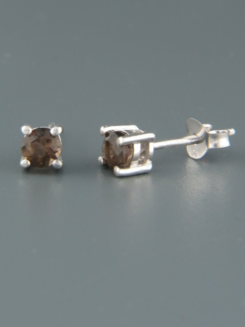 Smokey Quartz Earrings - Sterling Silver stud - 4mm stones - SQ500