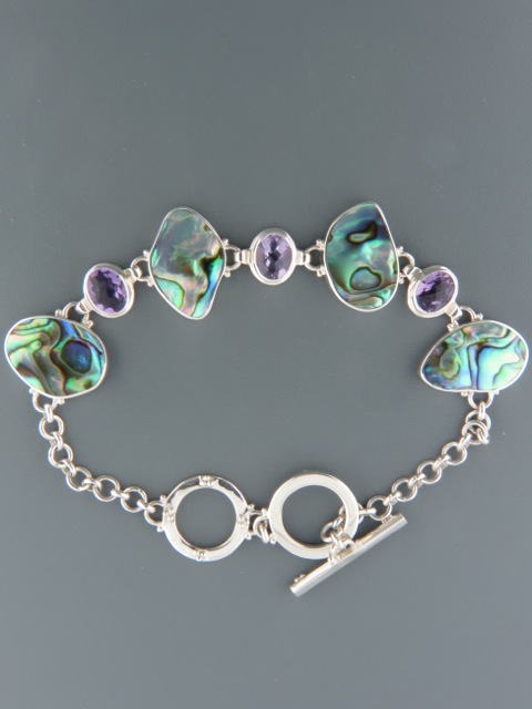 Paua Shell & Amethyst Bracelet - Sterling Silver - PA913