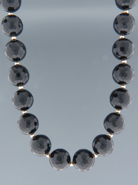 Onyx Necklace -14mm round faceted stones with Gold beads - OX003