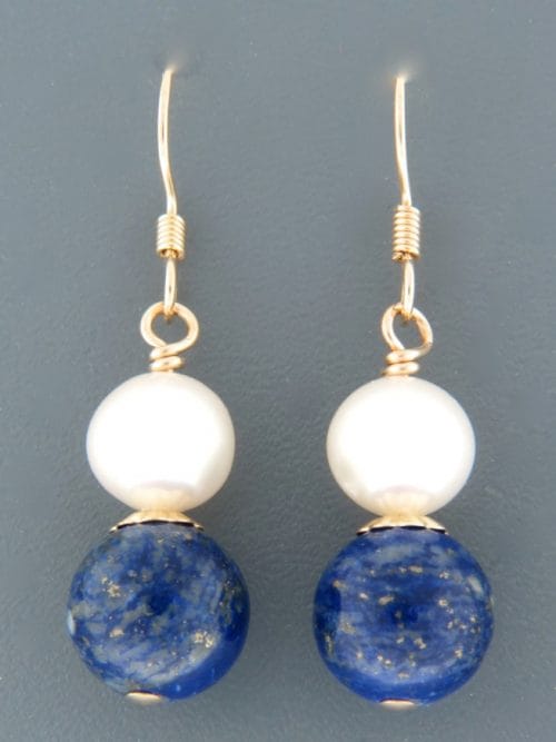 Lapis Lazuli Earrings with Pearls - 14ct Gold Filled - LL514G
