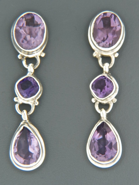 Amethyst Earrings - Sterling Silver stud - A679