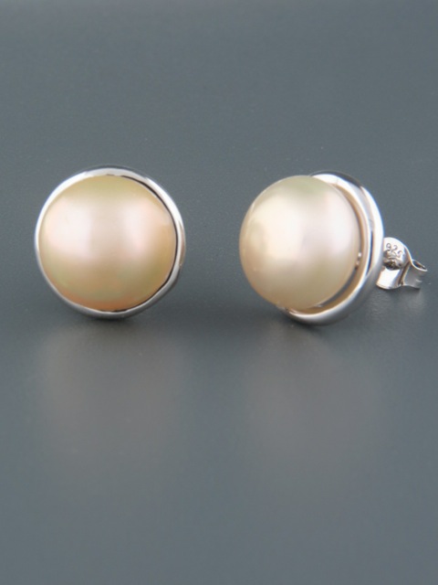 11mm pink Pearl stud Earrings - Sterling Silver - Y511