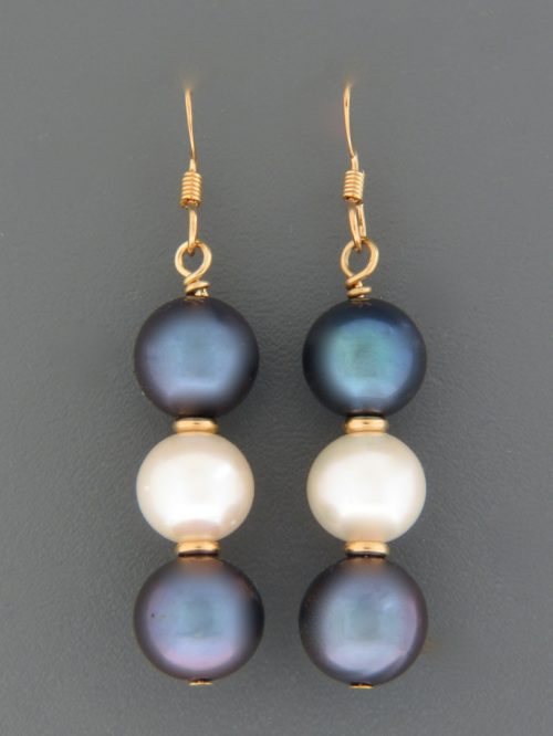 8mm white & dark Pacific Pearl Earrings - 14ct Gold Filled - YDWD8RG