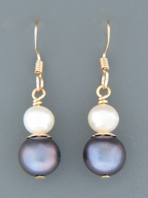 8mm Dark & White Pearl Earrings - 14ct Gold Filled - YD8W6RG