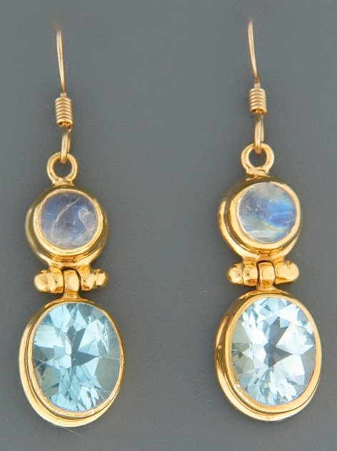 Blue Topaz Earrings with Moonstone - Gold Vermeil - BT601GV