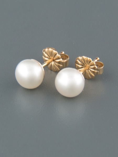 6mm White Pacific Pearl stud Earrings - Gold - YW6ZG
