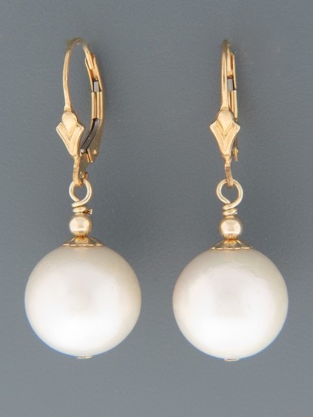 13mm White Pacific Pearl Earrings - 14ct Gold Filled - YW13G