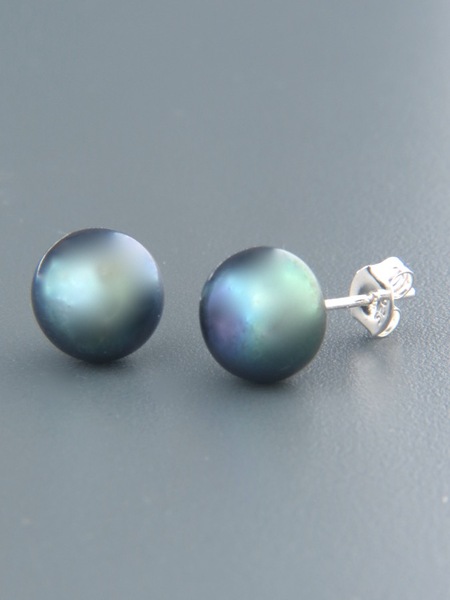 10mm dark Pacific Pearl Stud Earrings - Sterling Silver - YD10ZS