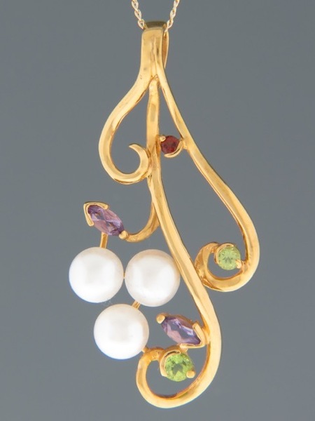 Pearl Pendant with Amethyst, Garnet & Peridot - Y494GV