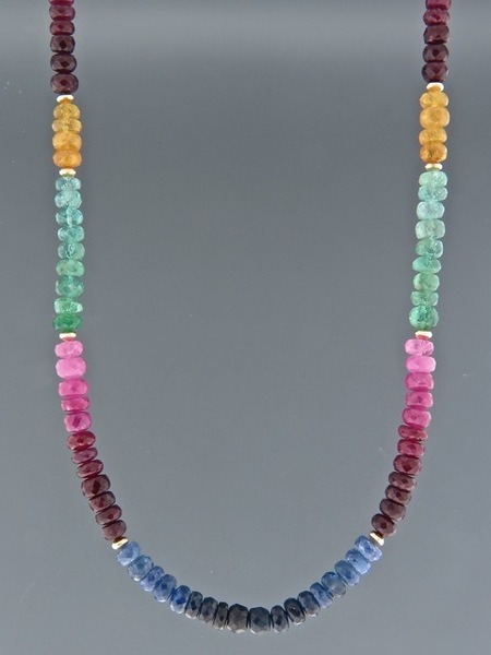 Ruby, Emerald & Sapphire Necklace - 55cm - X025