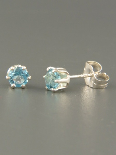 Blue Topaz Stud Earrings - Sterling Silver - 4mm stones - BT504