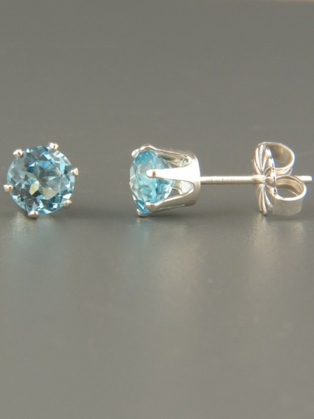 Blue Topaz Stud Earrings - Sterling Silver - 5mm stones - BT505