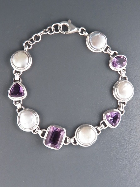 Amethyst & Pearl Bracelet - Sterling Silver - A957