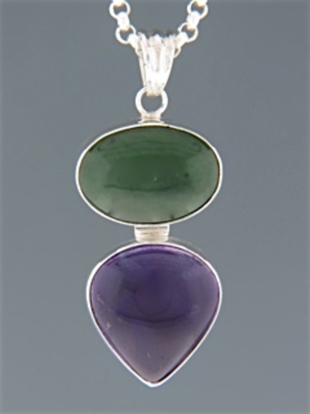 Jade & Amethyst Pendant - Sterling Silver - MIX300