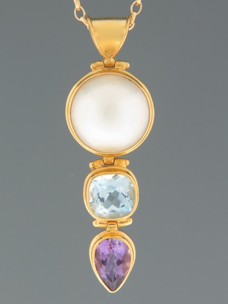 Pearl, Blue Topaz & Amethyst Pendant - Gold Vermeil - X301GV