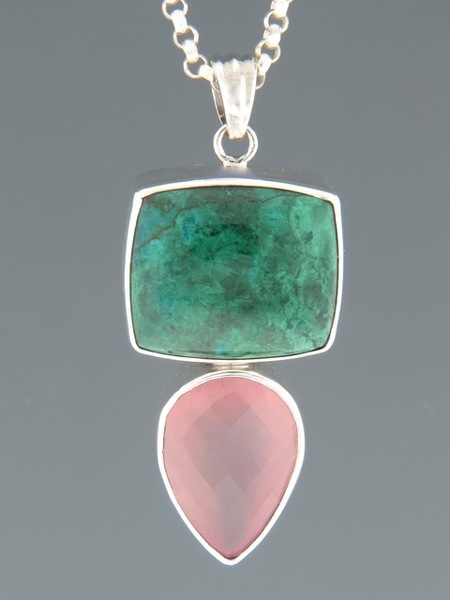 Chrysocolla & Rose Quartz Pendant - Sterling Silver - CHR308