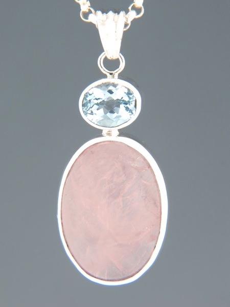 Rose Quartz & Blue Topaz Pendant - Sterling Silver - RQ302