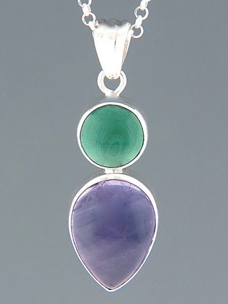 Amethyst & Malachite Pendant - Sterling Silver - A302