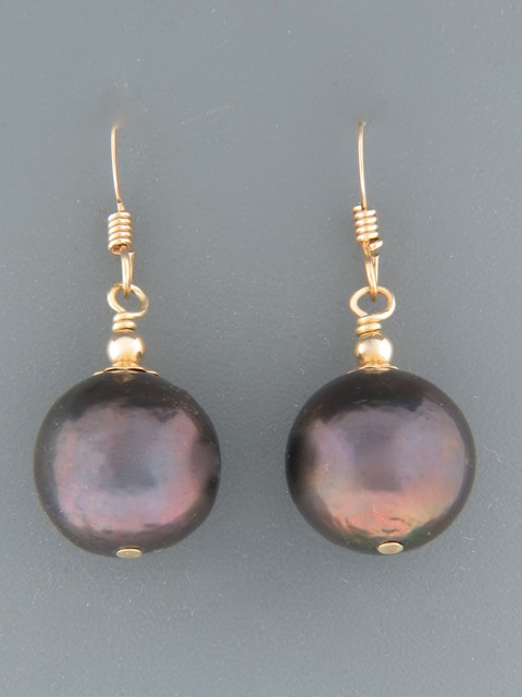 14mm dark Pearl Earrings - 14ct Gold Filled - Y513