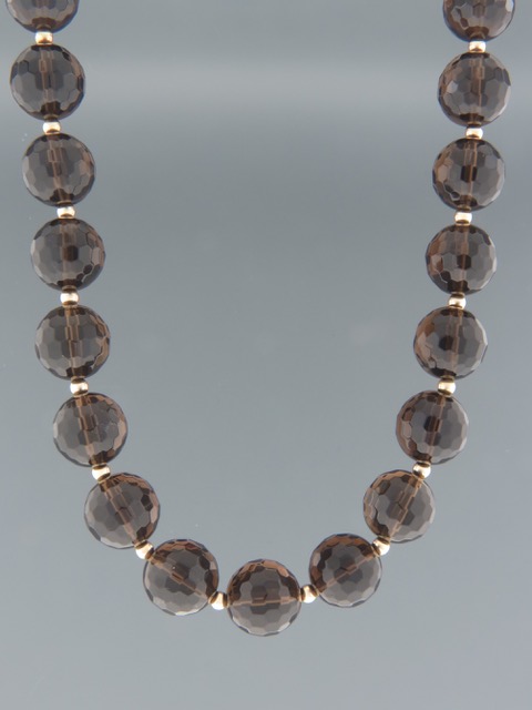 Smokey Quartz Necklace - 12mm round faceted stones - SQ012