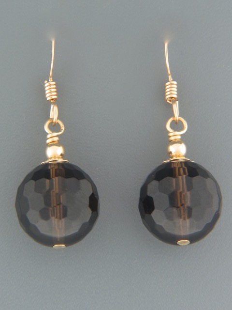 Smokey Quartz Earrings - 14ct Gold Filled - 12mm stones - SQ515G