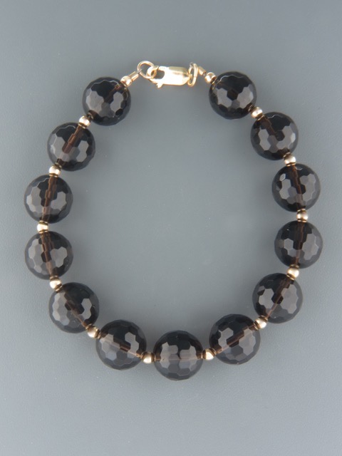 Smokey Quartz Bracelet - 12mm round faceted stones - SQ912