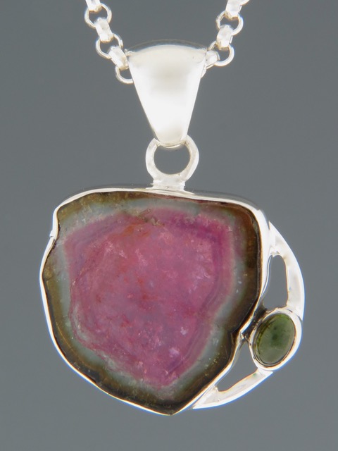 Watermelon Tourmaline Pendant - Sterling Silver - T313