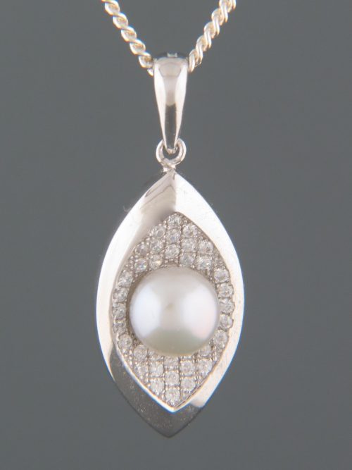 Silver/Grey Pearl Pendant with Zircons - Sterling Silver - Y302