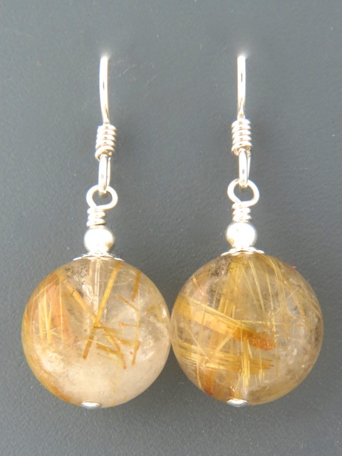 Rutile Quartz Earrings - Sterling Silver - 14mm stones - RU514