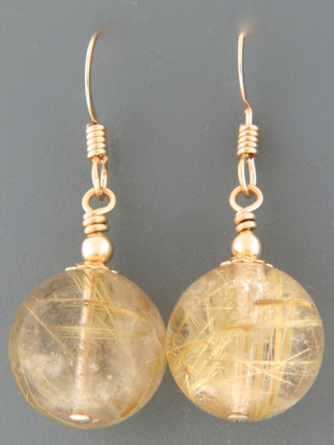 Rutile Quartz Earrings - 14ct Gold Filled - 14mm stones - RU514G