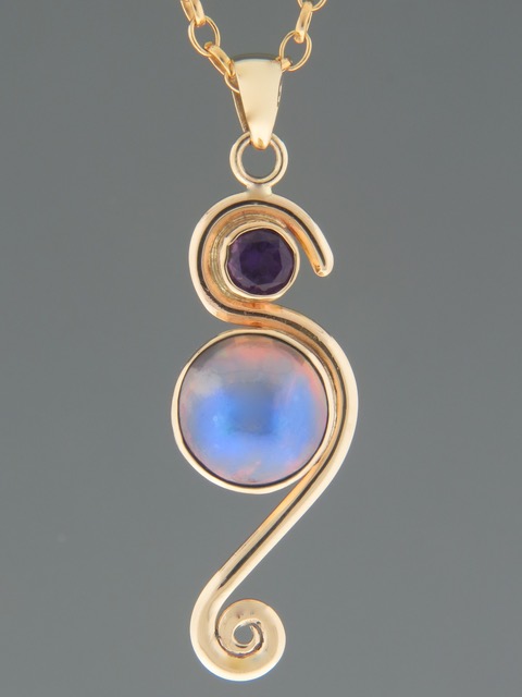 Blue Pearl & Amethyst Pendant - 14ct Gold - 11mm Pearl - PP307