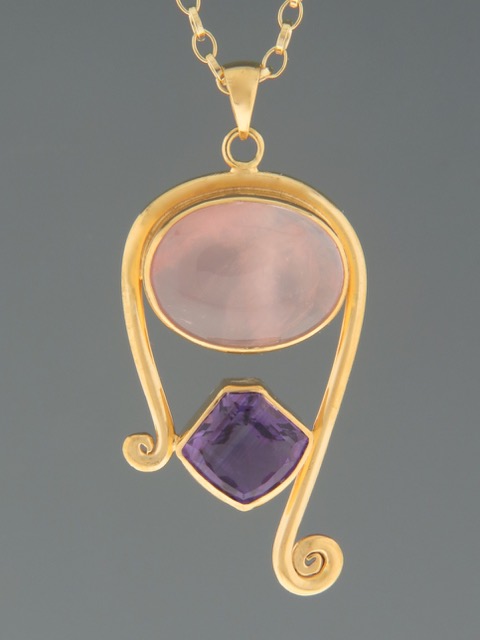 Rose Quartz & Amethyst Pendant - Gold Vermeil - RQ308GV