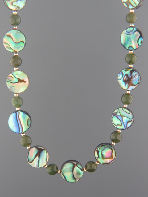 Paua Shell & Jade Necklace with Gold beads - PA003