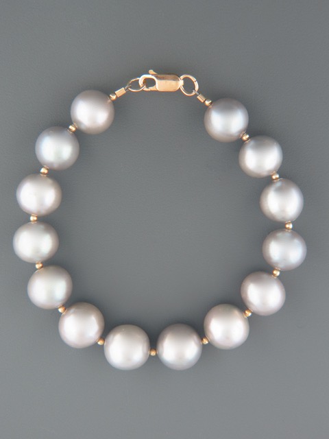 Silver Pacific Pearl Bracelet with Gold beads - Y917